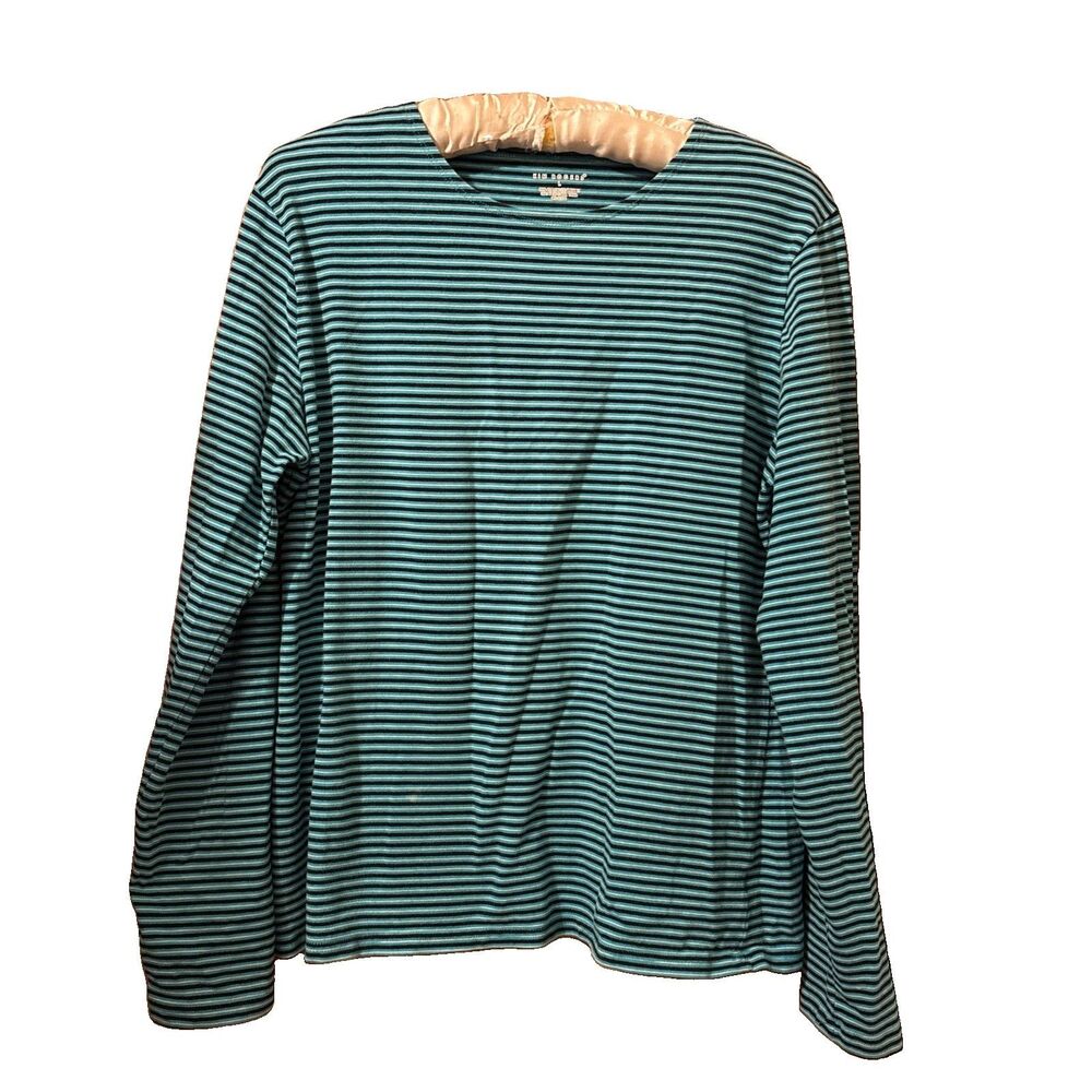 Women’s Kim Rogers Knit Blue Striped Round Neck Long Sleeve T-Shirt Top Size L